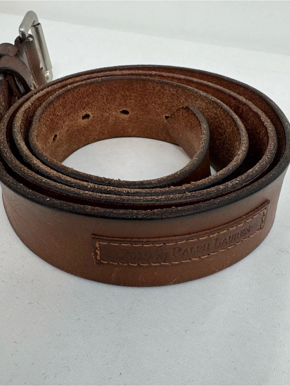 Polo Ralph Lauren Genuine Leather Belt Mens 42 Brown Silver Tone Buckle Pony